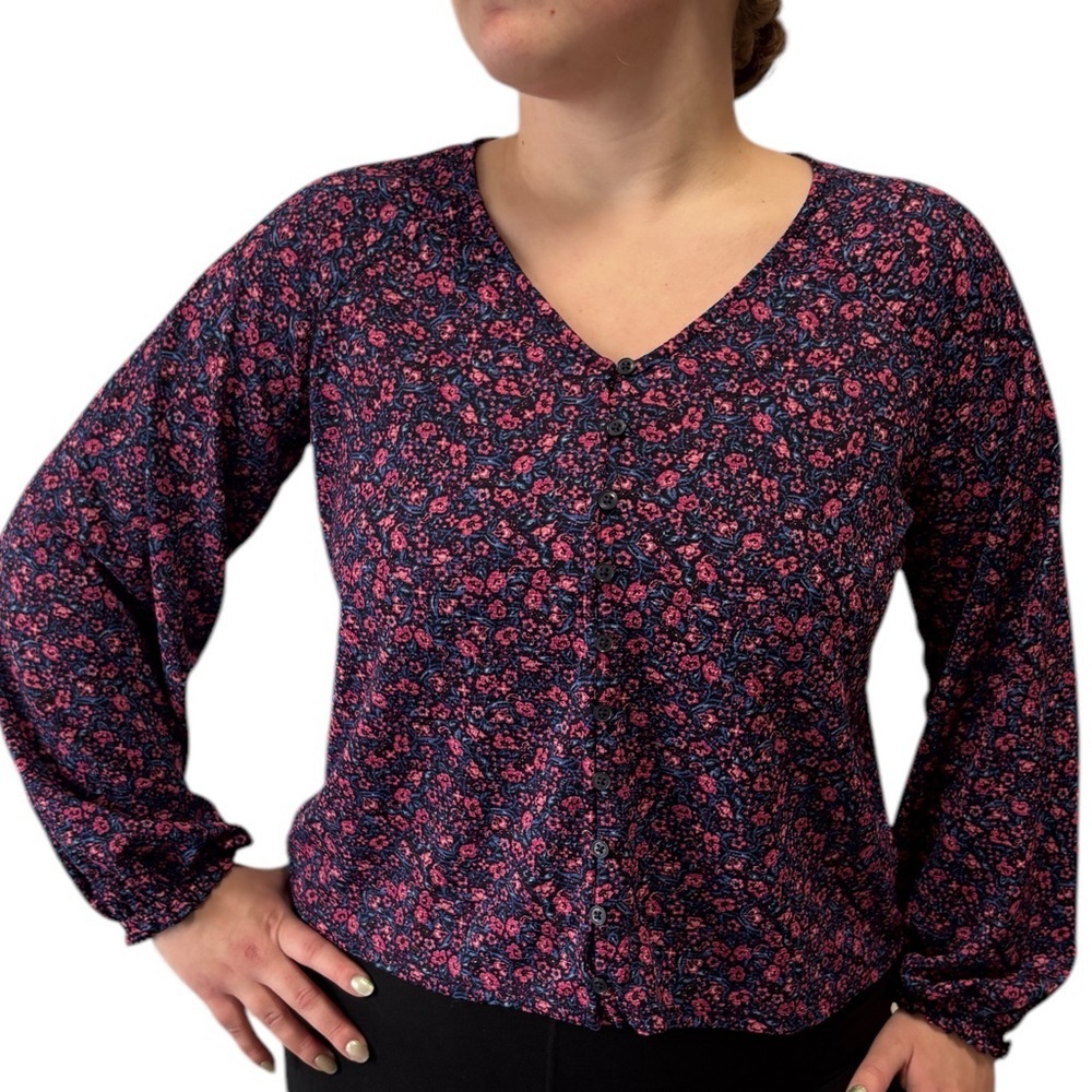 Reitmans Floral Long Sleeve Blouse Relaxed Fit Size Small